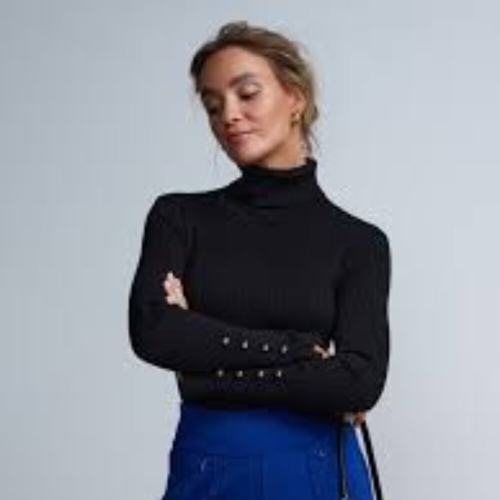 NWT NY&Company Black Turtleneck with Gold Buttons